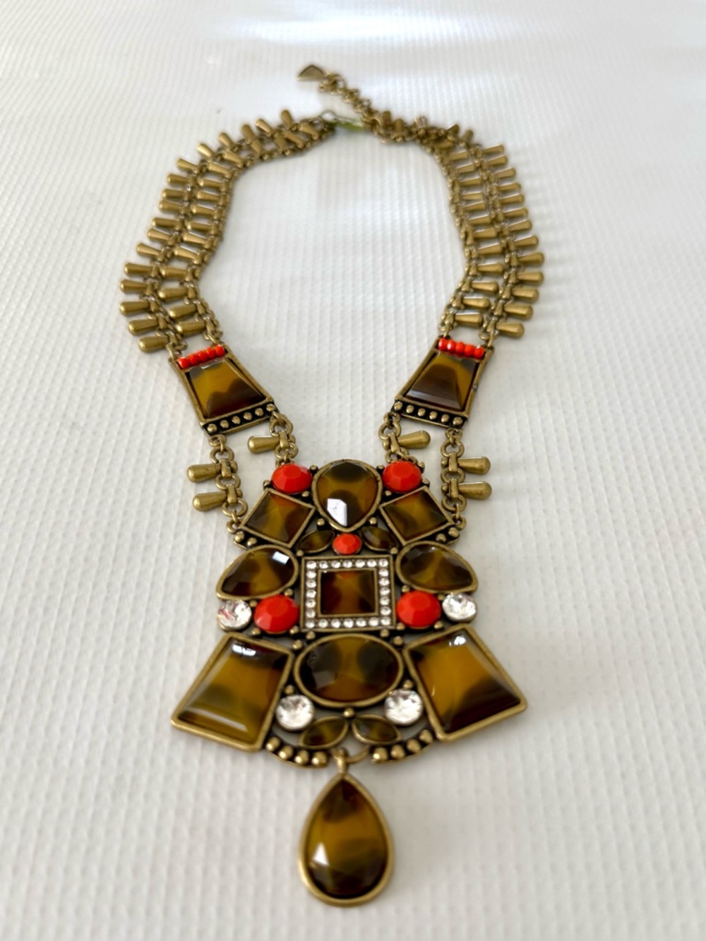 KR Silpada Statement Necklace Gold Tone Brown Orange Rhinestone